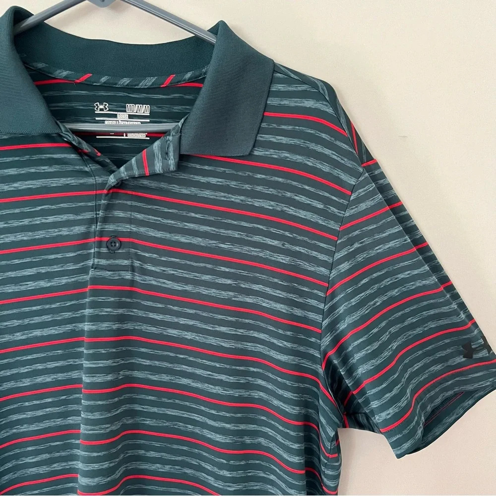 Men’s Under Armour Golf Polo Shirt Loose Fit Athletic Golf Shirt Collared Green - Picture 5 of 8